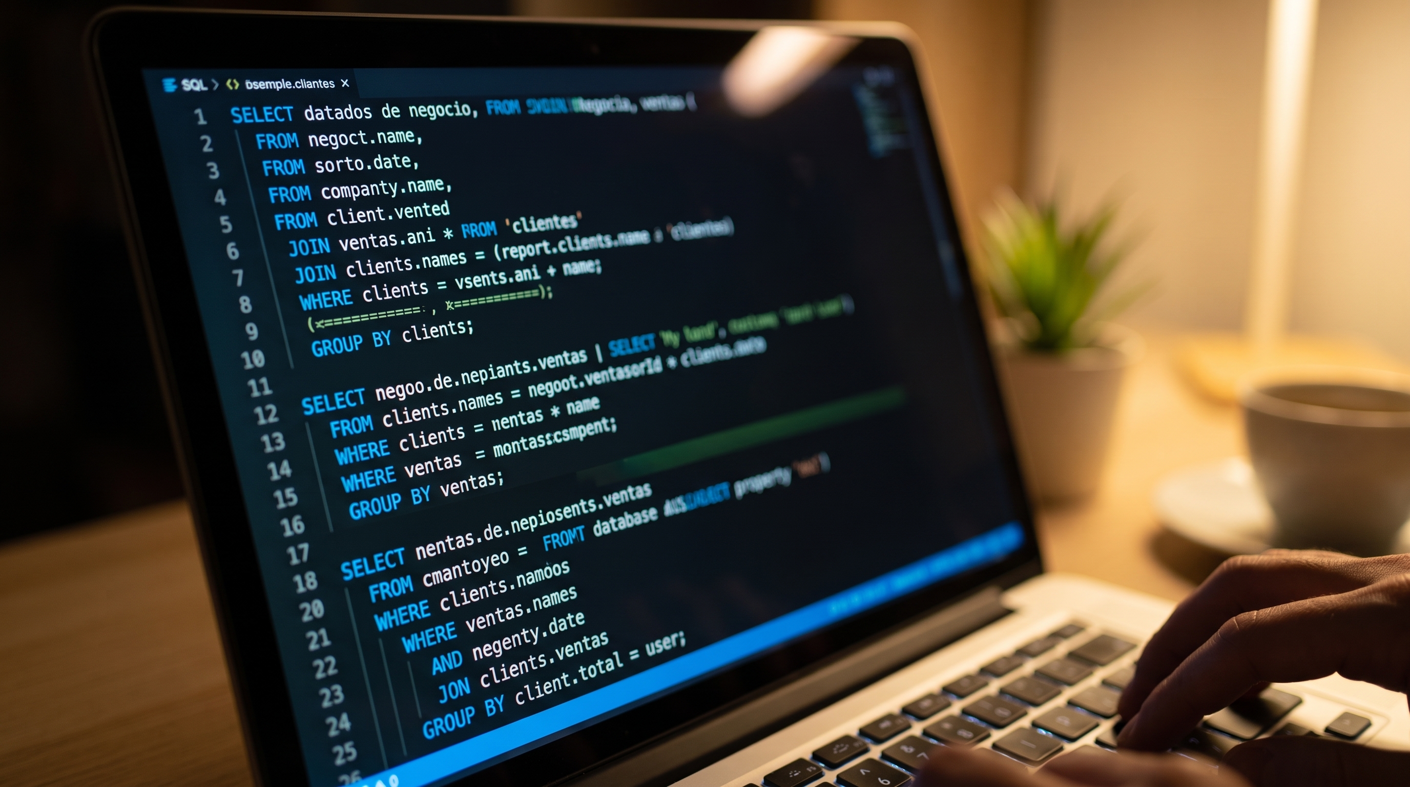 Código SQL en pantalla